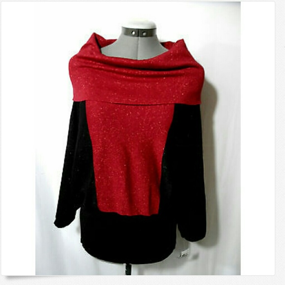 Nwt STYLE&CO. Cowl Sweater Top M Red Black panels - Picture 4 of 5